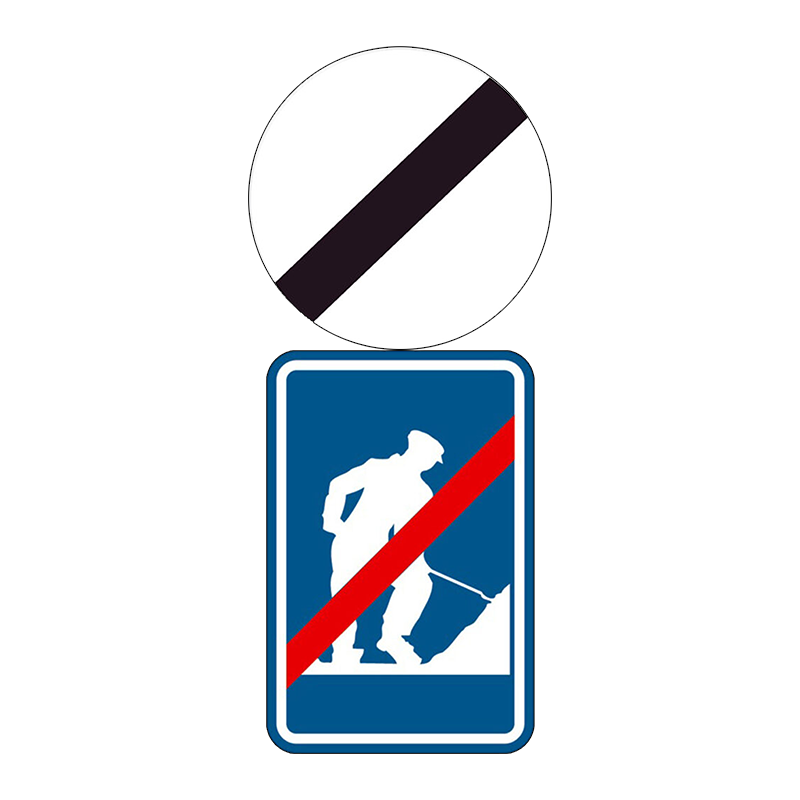 Tijdelijke wegsignalisatie verkeersbord F47 – Einde Werken + Verkeersbord C46 – Einde Van De Plaatselijke Verbodsbepalingen. Parkeerborden, verkeersborden en werf-en wegsignalisatie huren en laten plaatsen. Werfsignalisatie.be gegarandeerd de voordeligste en beste signalisatiepartner in België.